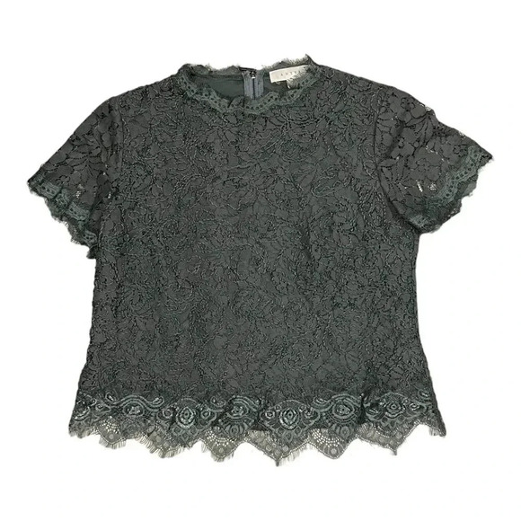Adiva Olive Green Lace Scallop Trimmed Top M - Picture 1 of 5